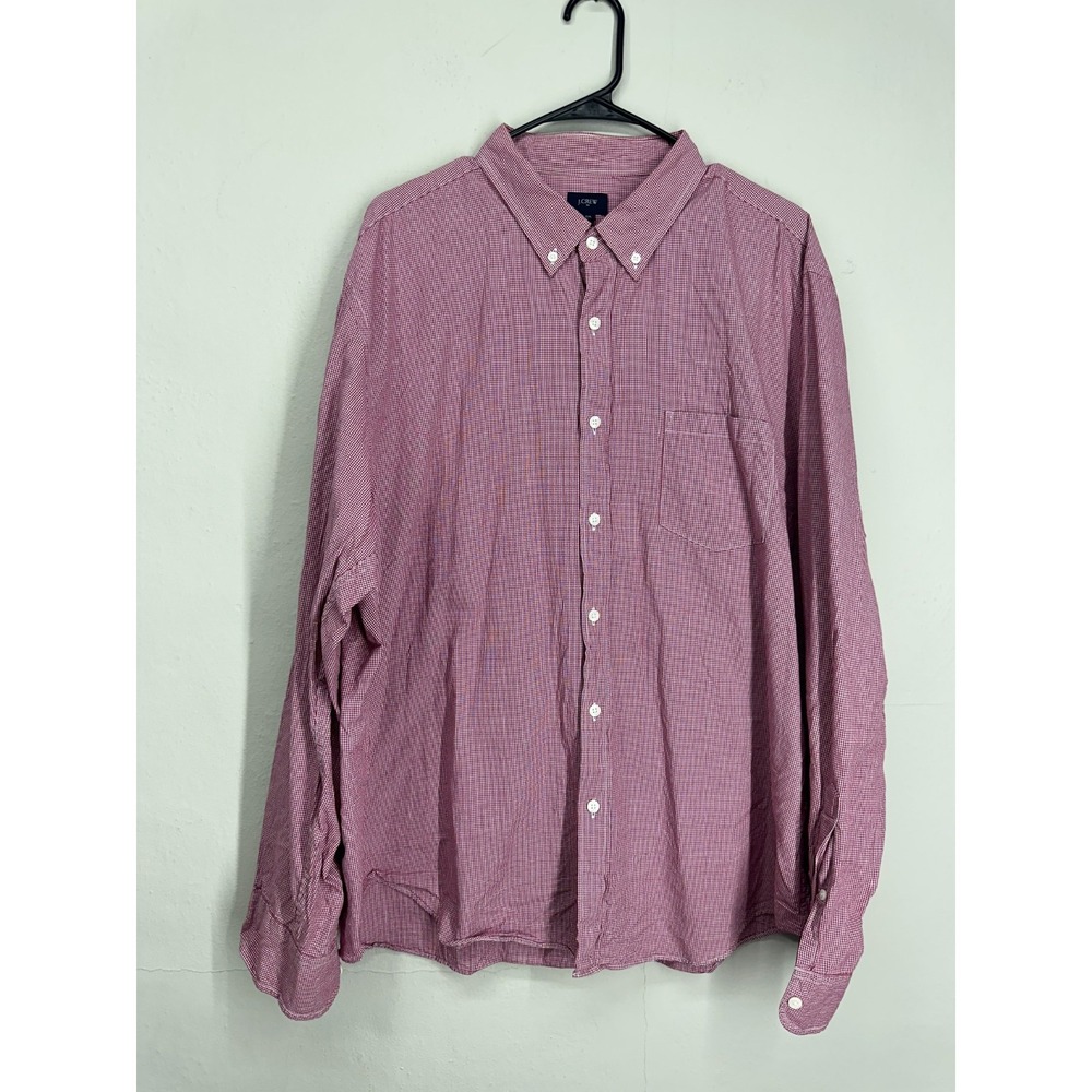 J. Crew Shirt Mens 2XL Red White Gingham Check Long Sleeve Collared Button Down